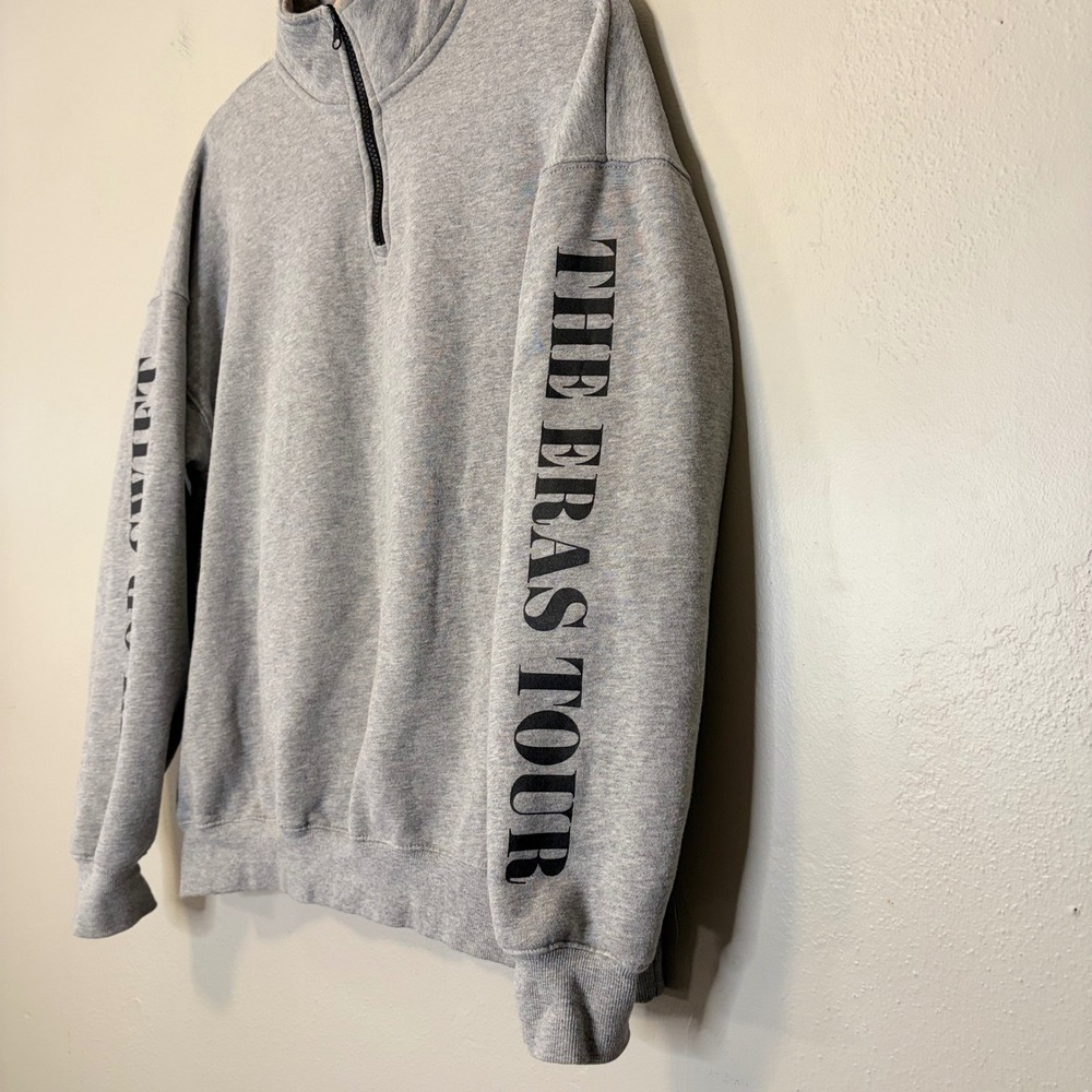 Taylor Swift The Eras Tour Quarter Zip Sweatshirt Heather Gray Graphic Pullover - Picture 3 of 8